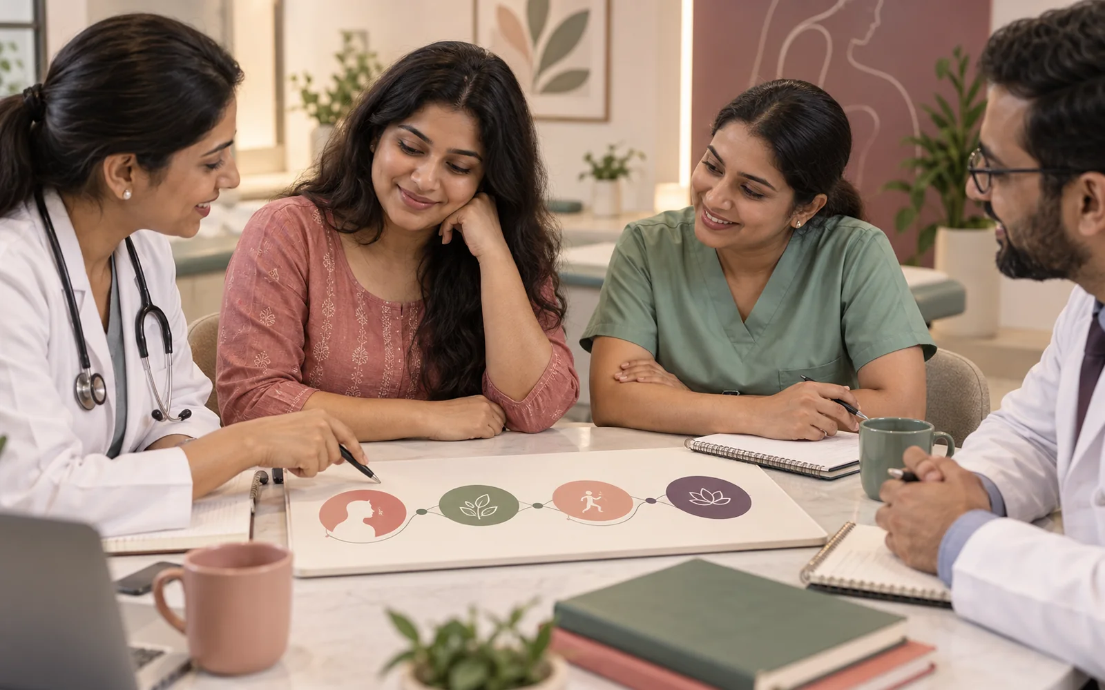 A patient reviewing a coordinated care plan with a multidisciplinary clinical team